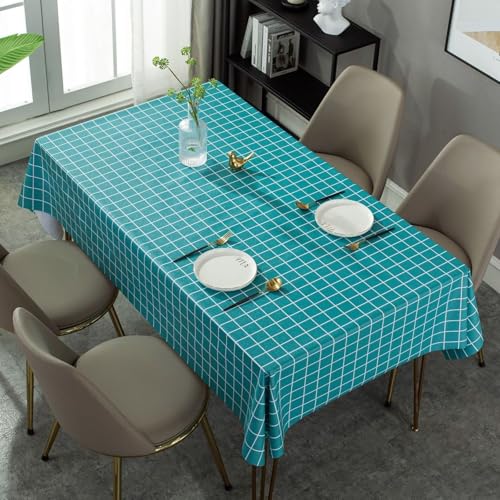 Homxi Tischtuch Outdoor Rechteckige 80 W x 120 L cm,Tischtuch Garten Blau See Kariertmuster PVC Tischdecke für Balkontisch von Homxi