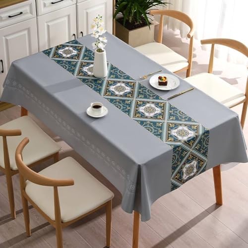 Homxi Tischtuch Rechteckig Klein,100 W x 160 L cm,Tischdecke für Aussen PVC Rhombus und Blumenmuster Grau Tischdecke für Gartentisch Homxi Tischtuch Rechteckig Klein,100 W x 160 L cm,Tischdecke für Aussen PVC Rhombus und Blumenmuster Grau Tischdecke für Gartentisch von Homxi
