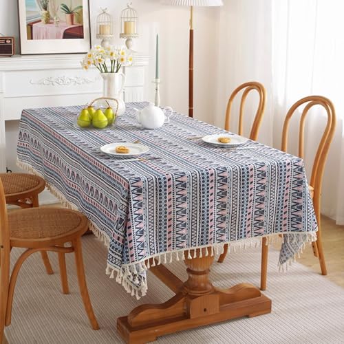 Homxi Tischtuch Rechteckig Klein 140 W x 180 L cm,Tischdecke Terrasse Blau Rosa Vintage Muster mit Quasten Baumwolle Tischdecke Wohnzimmer Homxi Tischtuch Rechteckig Klein 140 W x 180 L cm,Tischdecke Terrasse Blau Rosa Vintage Muster mit Quasten Baumwolle Tischdecke Wohnzimmer von Homxi