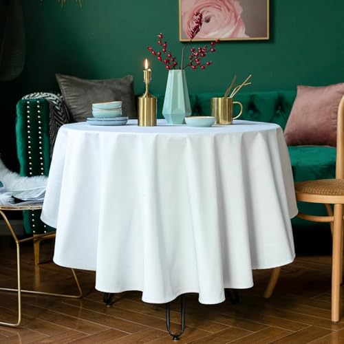 Homxi Tischtuch Rund Outdoor 140CM,Tischwäsche Tisch Weiß Einfarbig Leinen Baumwolle Garten Tischdecken für Draußen von Homxi