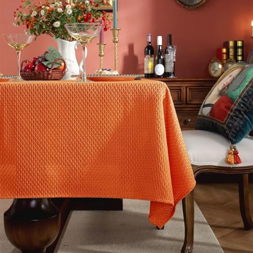 Homxi Tischtücher Rechteckig 135 W x 200 L cm,Tischdecke für Balkon Orange Einfarbig Leinen Baumwolle Gartentischdecke von Homxi