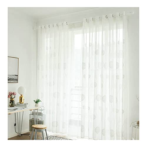 Homxi Tüll Gardinen 2er Set 2 x 132Wx138L cm,Vorhänge Transparent Tüll Weiß Stickerei Ösen Gardinen von Homxi