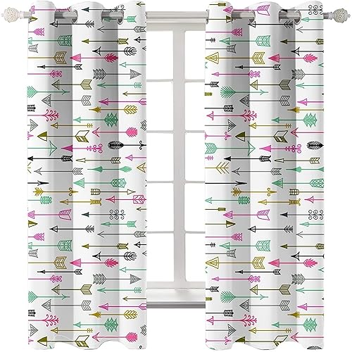 Homxi Vorhänge Blickdicht Kinderzimmer 2er Set,2 x 107W x 214H cm,Lichtundurchlässige Vorhang Rosa Gelb Grün Schwarz Pfeil Vorhang Ösenringe von Homxi