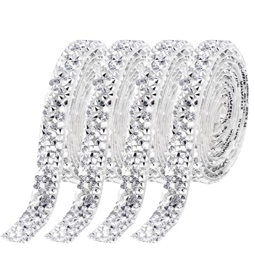 HonGien 4 Rollen Crystal Rhinestone Ribbons Diamant Bling Band Selbstklebende Kristall Strass DIY Diamant Band für Hochzeit Geburtstag DIY Dekoration (Silber, 10mm) von HonGien