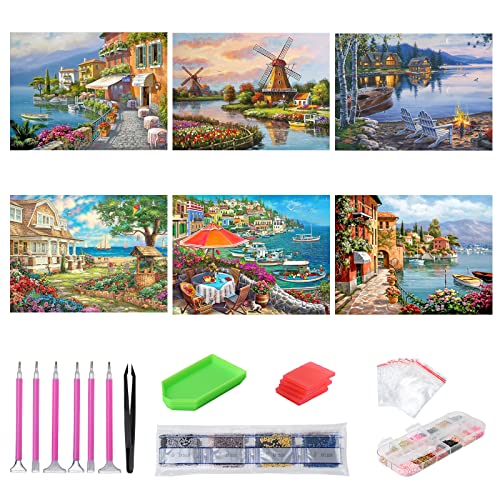 HonGien 5D Diamond Painting Kits, Diamant Malerei Kits, 6 Stück Diamant Painting Bilder für Kinder und Erwachsene, für Home Wall Decoration 30x40cm/12x16 (Haus) von HonGien