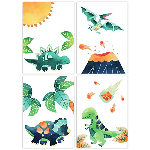 Pandawal Dinosaurier Poster Wanddeko Dino Mint Bilder Kinderzimmer Deko Junge 4er Set für Kinder DIN A4 Wandbilder(T6) von Pandawal