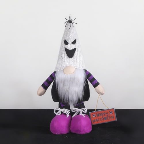 Halloween Plüsch Wichtel Figur Deko, Ausziehbare Stehende Geist Wichtel Puppe mit Teleskopbeinen, Halloween Ornament Tablett Tischdekoration Home Dekorationen (Weißer Hut) von Honamonoy