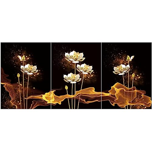 Diamond Painting Erwachsene Blumen 3 Teilig Goldener Lotus Diamond Painting Erwachsene Set Malen Nach Zahlen Erwachsene Blumen für Home Wand Décor (30x40cm) von Honatrv