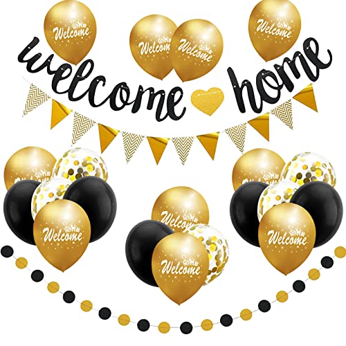Honatrv Welcome Home Girlande, Willkommen Zuhause Girlande, Willkommen Deko, Welcome Home Ballon für Babyshowerparty Deko, Einweihungsparty Deko, Familie Party(Gold) von Honatrv