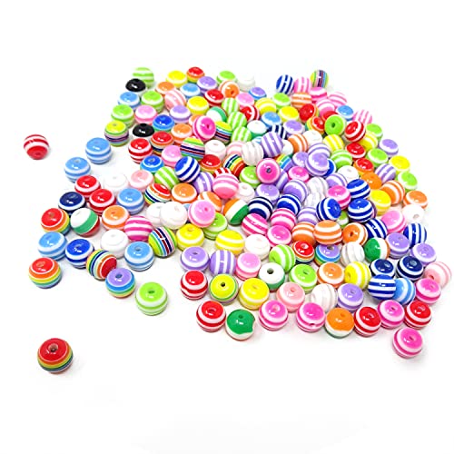 Honbay 200 Stück bunte Kunstharz-Streifen, runde Perlen, Regenbogen-Streifen, runde Kugelperlen für Schmuck, Armbänder, Halsketten, Schlüsselanhänger (8 mm, zufällig) von Honbay