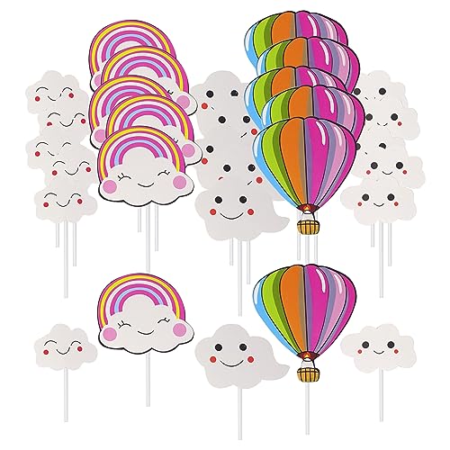 Honbay 30 Stück niedliche Cartoon-Wolken-Regenbogen-Ballon-Cupcake-Topper, Kuchendekorationen von Honbay