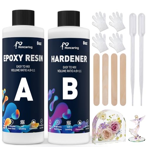 Epoxidharz 16 oz, freundlich für Anfänger, transparentes Harz-Epoxid zum Basteln, DIY-Schmuckherstellung, Mischverhältnis 1:1, weniger Blasen und kein Vergilben (8OZ × 2) von Honcaring