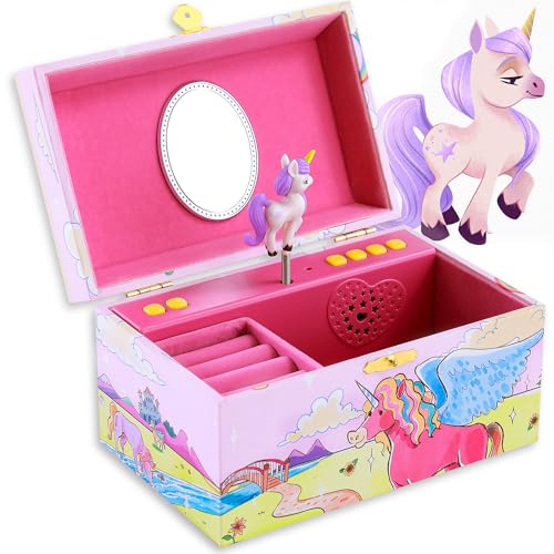 {15 SONGS} Musikalisches Schmuckkästchen für Kinder - Einhorn Schmuckkasten für Mädchen - Kinder-Spieluhr mit Melodie, Schmuckaufbewahrung, Schmuckschatulle, Schatztruhe, Einhorn Geschenke für Mädchen {15 SONGS} Musikalisches Schmuckkästchen für Kinder - Einhorn Schmuckkasten für Mädchen - Kinder-Spieluhr mit Melodie, Schmuckaufbewahrung, Schmuckschatulle, Schatztruhe, Einhorn Geschenke für Mädchen von Honey's Heaven