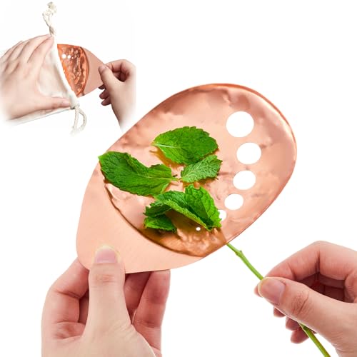 Honeydak Kupfer-Kräuter-Abisolierwerkzeug, Messing-Kräuter-Abisolierschüssel mit 7 Lochgrößen, 14 x 8,9 cm, Küchenschäler, Gadgets für Grünkohl, Mangold, Collard Greens, Rosmarin und Thymian von Honeydak