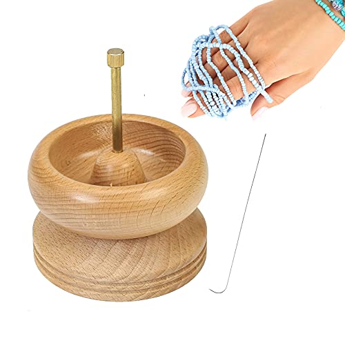 Honeyhouse Perlenmühle mit Aufreihnadel, Stickwerkzeuge Perlenwerkzeuge Holzperle Spinner für die Schmuckherstellung Bastelarmband Halskette von Honeyhouse