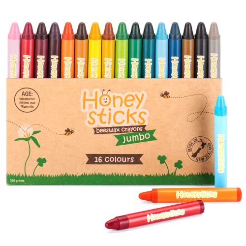 Honeysticks Stifte Kleinkinder aus 100% Reinem Bienenwachs – Jumbo Wachsmalstifte für Kinder – Ungiftige Wachsmaler - Farben in Lebensmittelqualität – Nachhaltig – Einfach zu Greifen – 16er Pack von Honeysticks