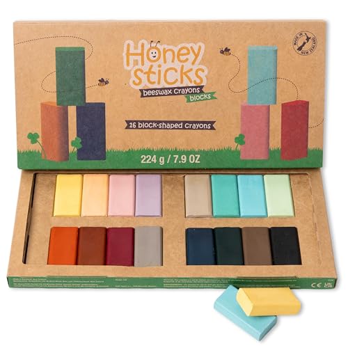 Honeysticks Blockkreiden (16er-Pack), ungiftige Buntstifte für Kinder, Kleinkinder, aus reinem Bienenwachs und lebensmittelechten Farben, langlebige Jumbo-Balstifte zum Zeichnen, Färben von Honeysticks