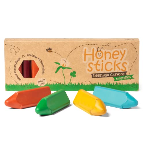 Honeysticks Wachsmalstifte 100% Reinem Bienenwachs – Ungiftige Dreieckige Stifte – Wachsmaler für Ihr Kleinkind von 1–3 Jahren –Farben in Lebensmittelqualität- Handgemacht – 10er-Pack von Honeysticks