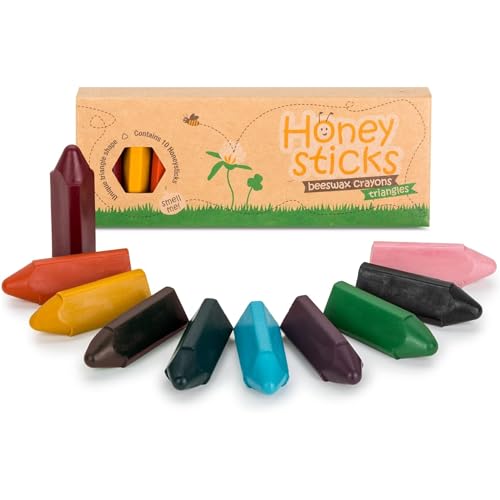 Honeysticks Wachsmalstifte 100% Reinem Bienenwachs – Ungiftige Dreieckige Stifte – Wachsmaler für Ihr Kleinkind von 1–3 Jahren –Farben in Lebensmittelqualität- Handgemacht – 10er-Pack von Honeysticks