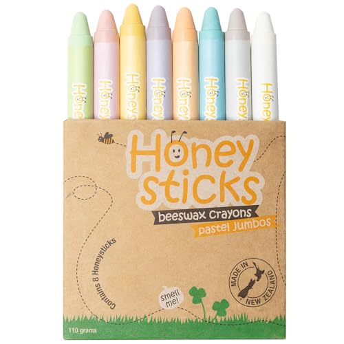 Honeysticks Buntstifte aus 100% reinem Bienenwachs (8er-Pack) – pastellfarbene Jumbo-Buntstifte für Kleinkinder und Kinder – ungiftig, lebensmittelecht, nachhaltig hergestellt in Neuseeland von Honeysticks