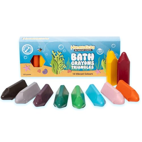 Honeysticks Dreieckige Badestifte für Kleinkinder und Kinder (10 Stück) – natürliches Bienenwachs für ungiftigen Badewannenspaß – parfümfrei, tolles Badespielzeug – leuchtende Farben, leicht zu von Honeysticks