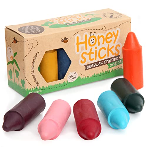 Honeysticks Pure Bienenwachs Buntstifte für Kleinkinder 100% natürliche ungiftige Inhaltsstoffe, Lebensmittelpigmente, sicher für Kinder und Kleinkinder ,12 Stück ( 1er Pack) von Honeysticks