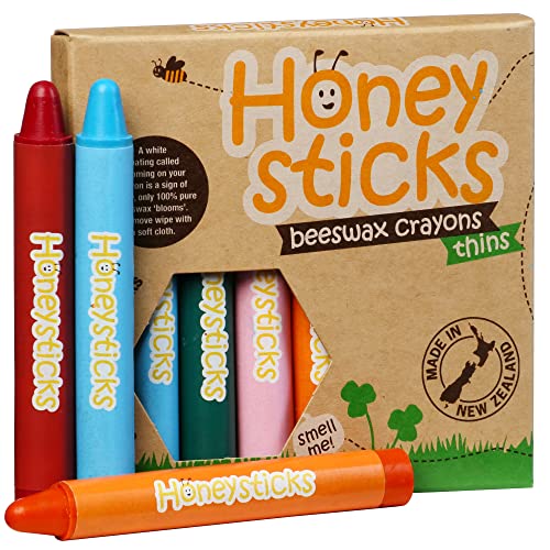 Honeysticks Wachsmalstifte aus 100% reinem Bienenwachs (8er Pack, die Dünnen), natürlich, sicher für Babys, Kleinkinder und Kinder, handgemacht aus Neuseeland, geeignet für ältere Kinder von Honeysticks