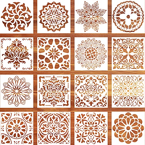HongBoom 16 Stück 15 x 15 cm Schablone Fliesen Schablonen Möbel Mandala Schablonen Kit Malwerkzeuge Vorlage Schablone für Holz Möbel Wand Mit Spritzpistole Einfärbbar von HongBoom