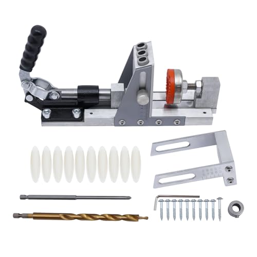 Pocket Hole Jig Kit, Tragbares Aluminium Taschenloch Bohrschablone Schrägloch Positionierer mit Bohrer 9.5mm 10 Taschenlochschrauben, für Holzplatte Dicke 12-33mm, Heimwerken von HongKKon