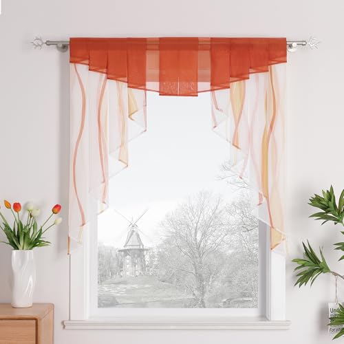 HongYa Tunnelzug Scheibengardine transparenter Voile Kurzgardine für Kleinfenster H/B 125/120 cm Creme Terra von HongYa