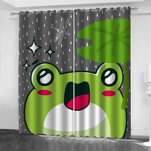 Hongduo Cartoon-Frosch Vorhang Blickdicht Gardinen mit Ösen Kinder und Jugendliche 3D Druck Blickdichte Vorhänge Verdunkelung Wärmeisolierend Wohnzimmer Schlafzimmer 2 Stück 110x215 cm (BxH) von Hongduo