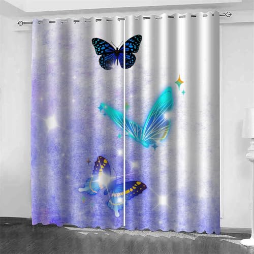 Hongduo Schmetterling Cartoon Vorhang Blickdicht Gardinen mit Ösen Karikatur 3D Druck Blickdichte Vorhänge Verdunkelung Wärmeisolierend Wohnzimmer Schlafzimmer 2 Stück 110x215 cm (BxH) von Hongduo