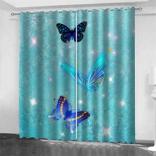 Hongduo Schmetterling Kinder Vorhang Blickdicht Gardinen mit Ösen Abstrakte 3D Druck Blickdichte Vorhänge Verdunkelung Wärmeisolierend Wohnzimmer Schlafzimmer 2 Stück 110x215 cm (BxH) von Hongduo