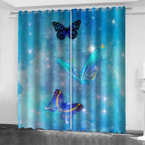 Hongduo Schmetterlingstier Vorhang Blickdicht Gardinen mit Ösen Kunst 3D Druck Blickdichte Vorhänge Verdunkelung Wärmeisolierend Wohnzimmer Schlafzimmer 2 Stück 140x175 cm (BxH) von Hongduo