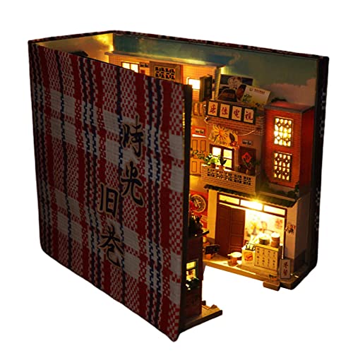 Hongjingda Book Nook Miniatur-Kit - 3D-Puzzle-Buchecke mit transparentem Staubschutz | Retro Holz Buchecke Puzzle LED Elegantes Bauset für Wohnkultur Kinder ab 14 Jahren von Hongjingda