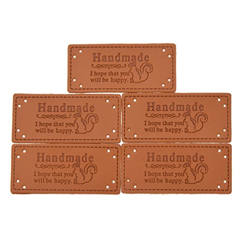 Hongma 5 Stück Handmade Kunstleder Etiketten Set Label mit Blumentopf/Eichhörnchen Motive Nähen Zubehör DIY von Hongma