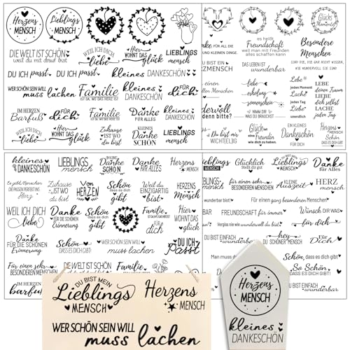 Hongma Rub On Sticker ca.A5 19x14cm-Großformat Transfers 4PCS Sprüche für Raysin für Keraflott Möbel Glas Holz DIY Deko Rub On Folie Rubons Aufkleber (Danke Herzensmensch) von Hongma