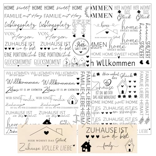 Hongma Rub On Sticker ca.A5 19x14cm-Großformat Transfers 4PCS Sprüche für Raysin für Keraflott Möbel Glas Holz DIY Deko Rub On Folie Rubons Aufkleber (Home Sprüche) von Hongma