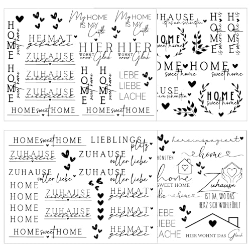 Hongma Rub On Sticker ca.A5 19x14cm-Großformat Transfers 4PCS Sprüche für Raysin für Keraflott Möbel Glas Holz DIY Deko Rub On Folie Rubons Aufkleber Meer (Home Sweet Home) von Hongma