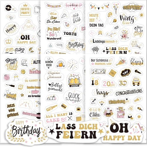 Sticker Geburtstag Aufkleber Geburtstagssticker Transparent über 160 Motiv Set Birthday Party Gästebuch Fotosticker Geschenk für Fotoalbum Scrapbook Zubehör von Hongma