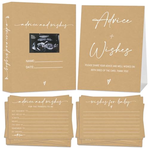 Hongpar Baby Shower Ratschläge Karten für werdende Eltern, 50 Wünsche für Baby Karten mit Album, Ratschläge und Wünsche Buch für frischgebackene Eltern, Junge oder Mädchen Babyparty Spiel Dekorationen von Hongpar