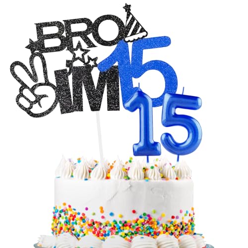 Bro I'm 15 Tortenaufsatz & Happy Birthday Zahl 15 Kerze für Jungen Geburtstag Kuchen Supplies Big Brother 15. Geburtstag Party Dekorationen Bro I'm 15 Tortenaufsatz & Happy Birthday Zahl 15 Kerze für Jungen Geburtstag Kuchen Supplies Big Brother 15. Geburtstag Party Dekorationen von Hongplus