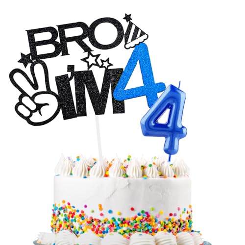 Bro I'm 4 Tortenaufsatz & Happy Birthday Zahl 4 Kerze für Jungen Geburtstag Kuchen Supplies Big Brother 4. Geburtstag Party Dekorationen von Hongplus