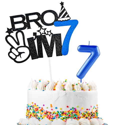 Bro I'm 7 Tortenaufsatz & Happy Birthday Zahl 7 Kerze für Jungen 7. Geburtstag Kuchenzubehör Big Brother 7. Geburtstag Party Dekorationen Bro I'm 7 Tortenaufsatz & Happy Birthday Zahl 7 Kerze für Jungen 7. Geburtstag Kuchenzubehör Big Brother 7. Geburtstag Party Dekorationen von Hongplus