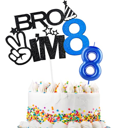 Bro I'm 8 Tortenaufsatz & Happy Birthday Zahl 8 Kerze für Jungen 8. Geburtstag Kuchenzubehör Big Brother 8. Geburtstag Party Dekorationen Bro I'm 8 Tortenaufsatz & Happy Birthday Zahl 8 Kerze für Jungen 8. Geburtstag Kuchenzubehör Big Brother 8. Geburtstag Party Dekorationen von Hongplus