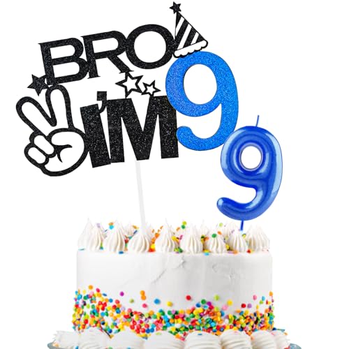 Bro I'm 9 Tortenaufsatz & Happy Birthday Zahl 9 Kerze für Jungen 9. Geburtstag Kuchenzubehör Big Brother 9. Geburtstag Party Dekorationen Bro I'm 9 Tortenaufsatz & Happy Birthday Zahl 9 Kerze für Jungen 9. Geburtstag Kuchenzubehör Big Brother 9. Geburtstag Party Dekorationen von Hongplus