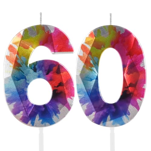 Bunte Graffiti-Kerze mit Zahl 60, Geburtstagskerze zum 60. Geburtstag, bunte Geburtstagskerzen für Kuchen, bunte Kuchendekoration für Männer und Frauen, bunte 60 und fabelhafte von Hongplus