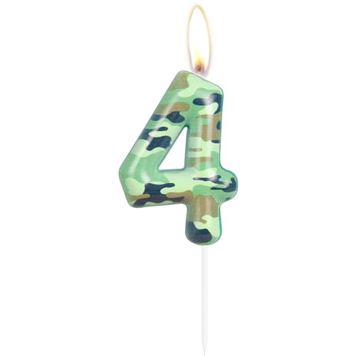 Camo 4. Geburtstag Kerzen Nummer 4 Kerze Armee Thema Geburtstag Kuchen Topper Kuchen Kerzen Camo Happy 4th Birthday Party Kuchen Dekorationen für Jungen Geburtstag Jagd Party Camouflage Motiv von Hongplus