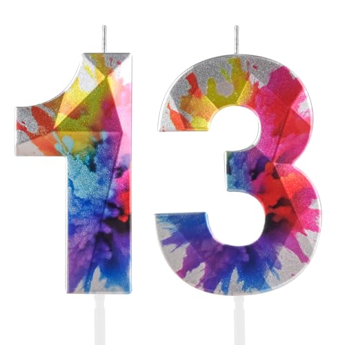 Hongplus Bunte Graffiti-Kerze, Zahl 13, 2 Stück, je 4,1 x 7,6 cm, umweltfreundliches Wachs, perfekt für Geburtstagskuchen und Partys von Hongplus