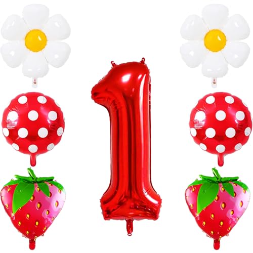 Hongplus Erdbeerballons Beere Erster Geburtstag Dekorationen, 40 Zoll Mylar Red One, Erdbeerballon für Berry 1 Geburtstag Luftballons für Mädchen von Hongplus